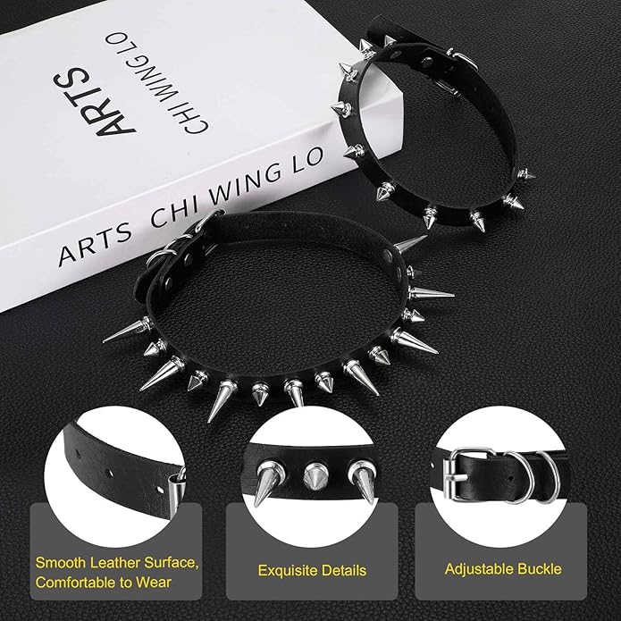 MECCANIXITY Spiked Chokers, Metal Spike Studded Link Leather Collar Chokers Necklace with Spikes Gothic Jewelry Accessories