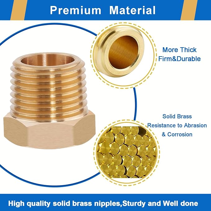 4PCS 3/4" NPT Male to 1/2" NPT Female Brass Reducer Hex Bushing, Solid Brass - Image 3