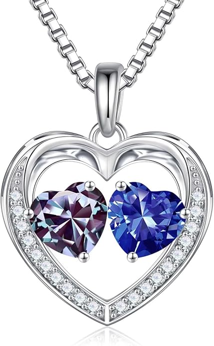 Iefil Valentines Day Gifts for Her - 925 Sterling Silver Heart Birthstone Necklace, Anniversary Birthday Gifts for Women Wife Girlfriend Mom Her