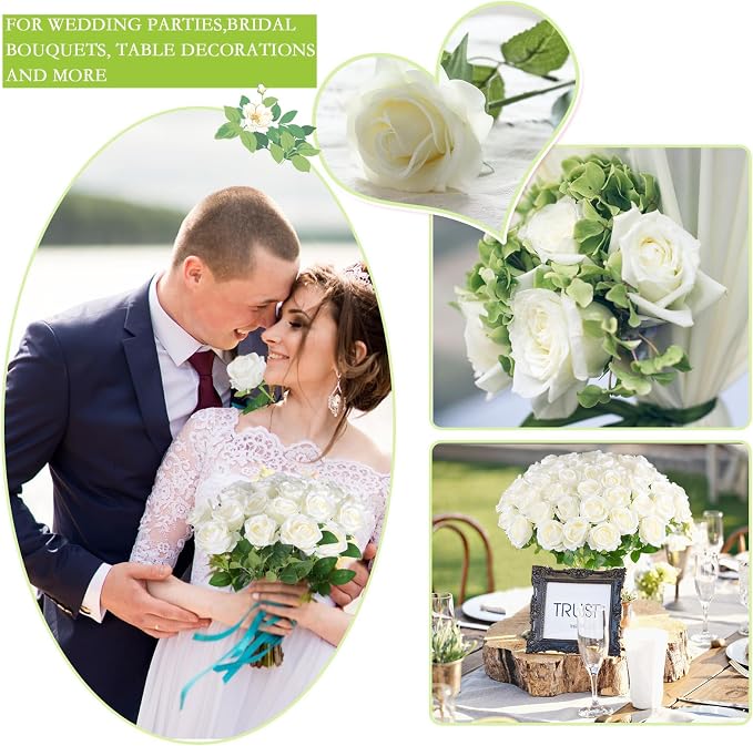 Hananona 100 Pcs Artificial Roses in Bulk, Fake Velvet Silk Roses Realistic Rose - Image 5