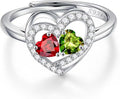 Iefil Adjustable Ring for Women - 925 Sterling Silver Double Birthstone Rings, Anniversary Birthday Gifts for Women Wife Her
