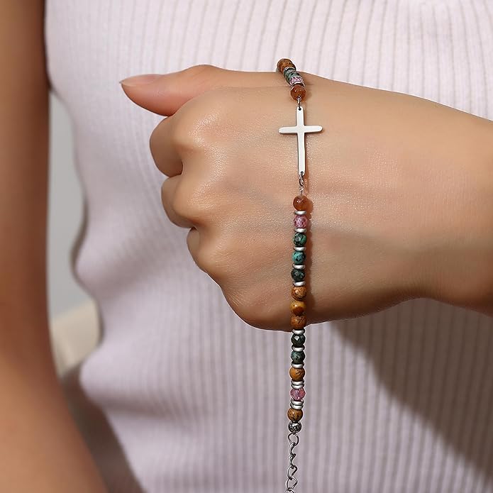 TONY & SANDY Christian Cross Bracelet for Women, Valentine's Day Gifts for Her, Confirmation Baptism Easter Gifts, Unique Gift for Friends Daughter Mom Sister in Christ Birthday Christmas