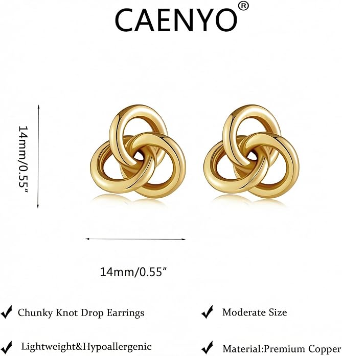 Gold Knot Earrings for Women Trendy Stud Earrings Chunky Statement Drop Dangle Earrings Lightweight Hypoallergenic Jewelry Women Christmas Gifts