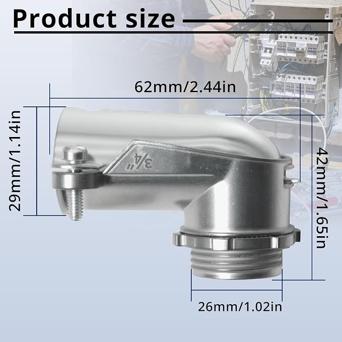 2-Pack 3/4" Flexible Metal Conduit Elbow, 90 Degree Squeeze Connectors | - Image 2