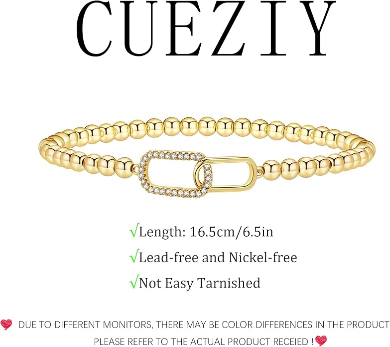 Gold Bracelets for Women 14K Gold Plated Bead Bracelet Hypoallergenic Stretch Bracelets for Women Elastic Bracelet Trendy Teen Gift Dainty Jewelry for Women