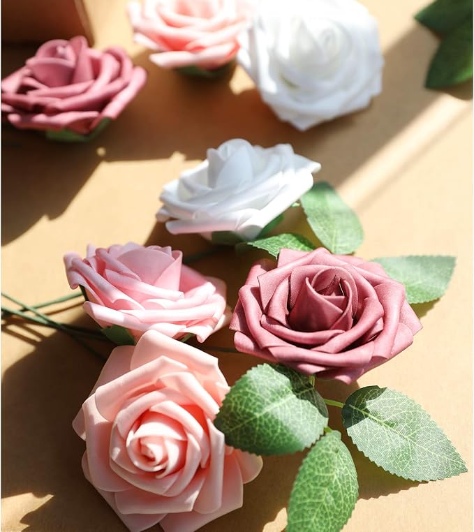 AmyHomie Rose Shades Rose 25pcs Real Looking Artificial Flowers w/Stem | Bouquet - Image 3