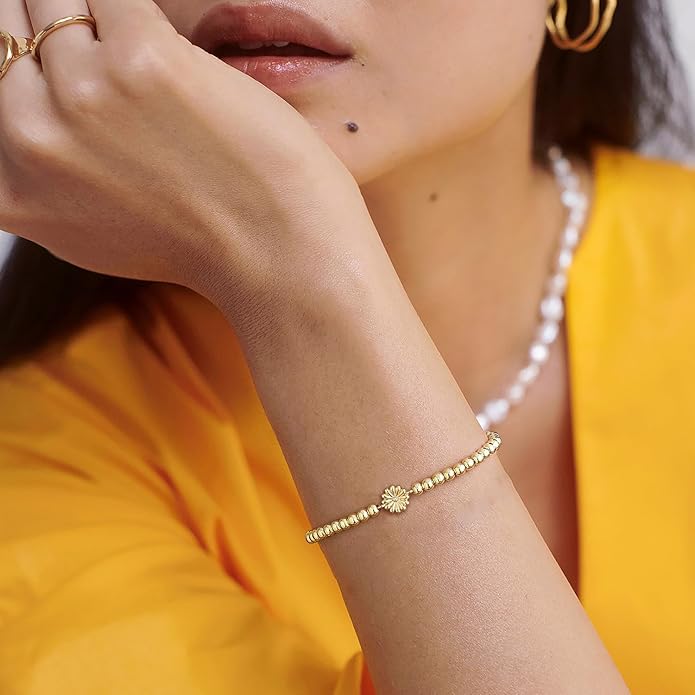 Gold Bracelets for Women 14K Gold Beaded Bracelets Stackable Bracelets for Women Gold Charm Bracelet Non Tarnish Gold Jewelry for Women Trendy