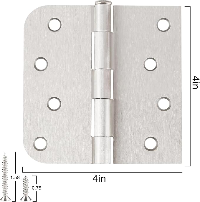 12 Pack Brushed Nickel Door Hinges 4 Inch Square and 5/8" Radius Corners | - Image 2