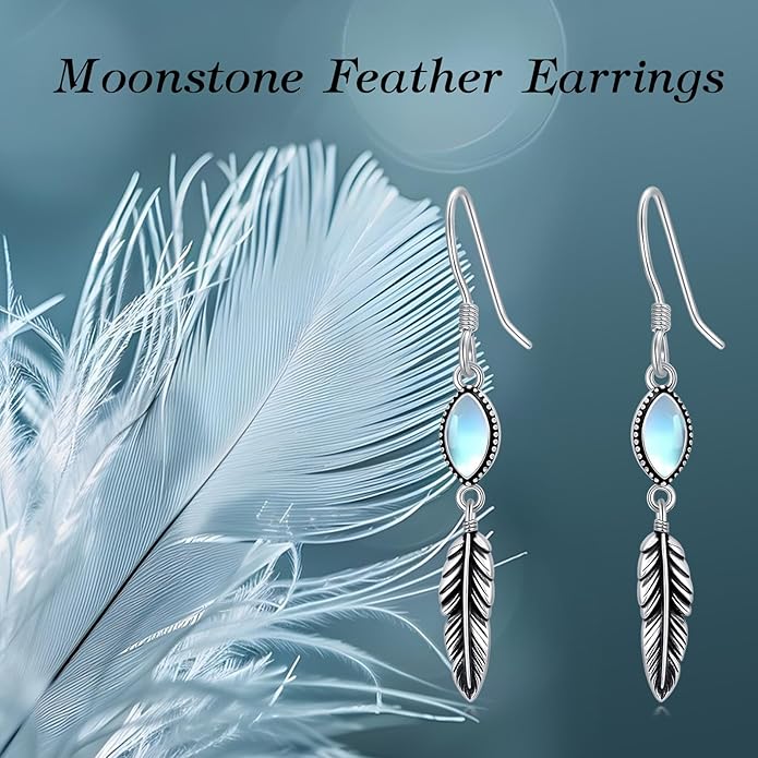 Feather Earrings for Women 925 Sterling Silver Western Boho Drop Dangle Earrings Vintage Feather Jewelry Gifts