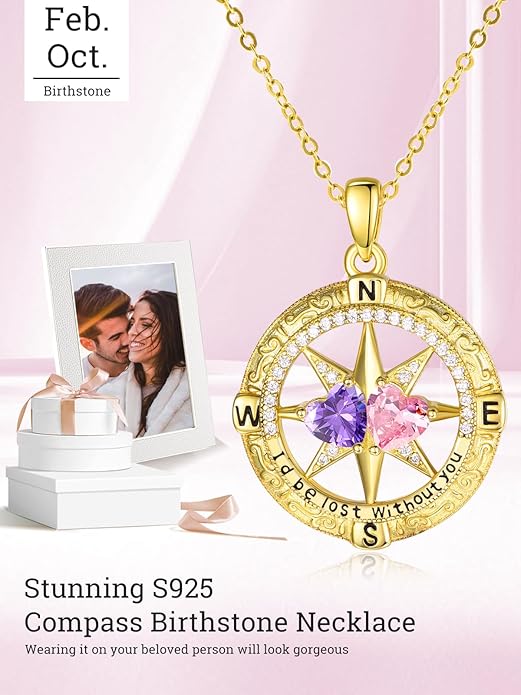 Valentine's Day Gifts for Wife 925 Sterling Silver Double Birthstone Pendant Necklaces I Love You for Always and Forever Necklace Anniversary Birthday Gifts for Wife Girlfriend Mom Her