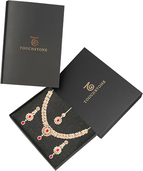 Touchstone Indian jewelry sets for women gold wedding tikka necklace set guest costume fancy bridal jewellery rhinestone crystal elegant formal prom evening wear dainty accessories