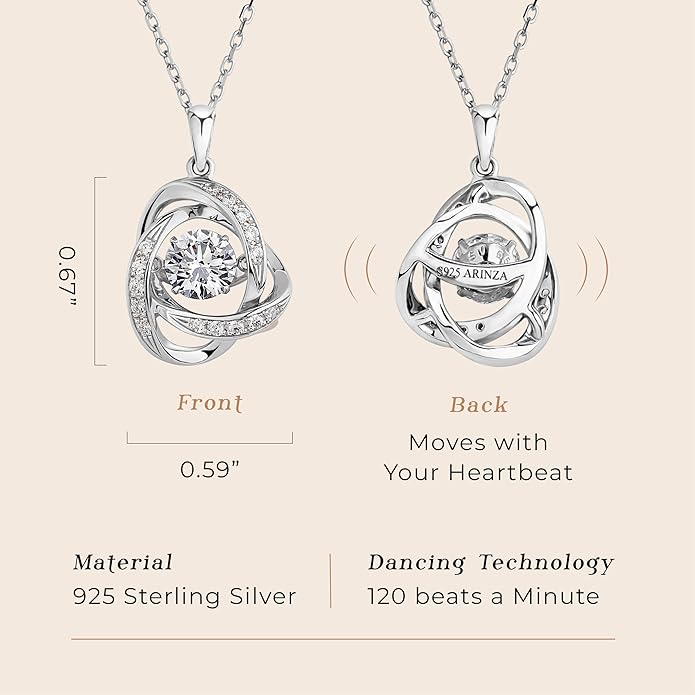 ARINZA Moissanite Necklace for Women, 1 Ct 925 Sterling Silver Dancing Diamond Pendant, 18+2 Inch Chain, Valentine’s Day Christmas Gift for Her, Wife, Mom, Anniversary, Birthday