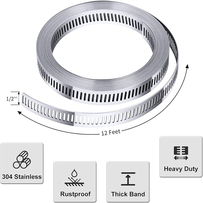 Stainless Steel Worm Gear Hose Clamp Assortment Kit, Cut-To-Fit | DIY 12FT - Image 4