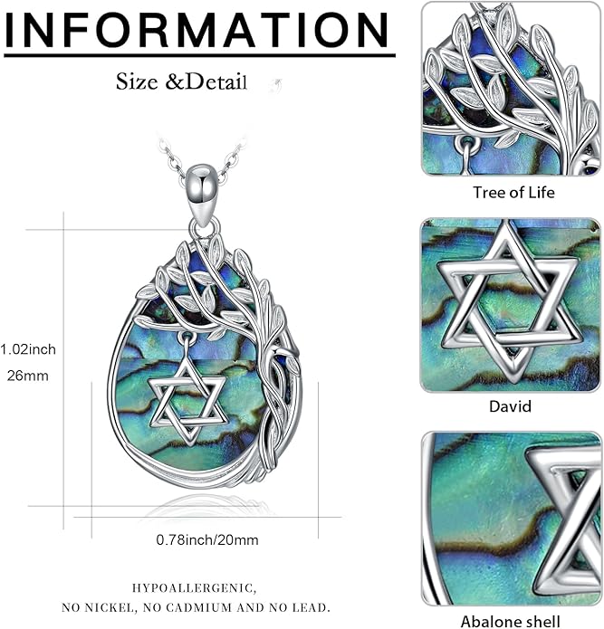 Jewish Jewelry Tree of Life Necklace 925 Jewish Sterling Silver Pendant Necklace Women Gift