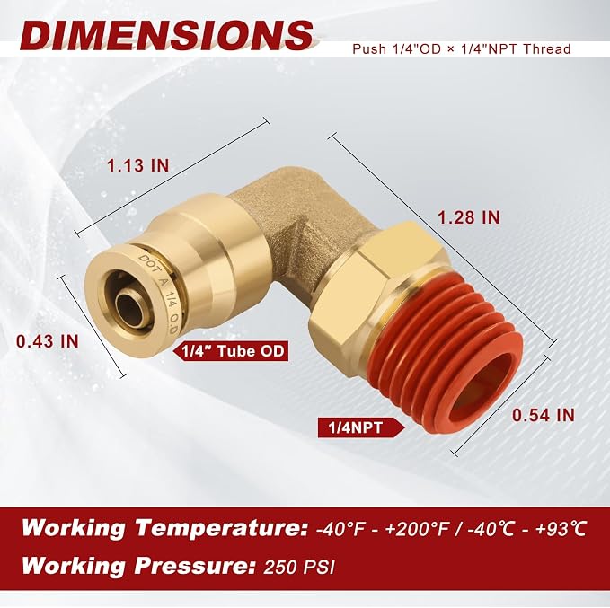 90° Swivel Male Elbow, 1/4" Tube x 1/4" NPT, DOT Approved 2PCS | - Image 5