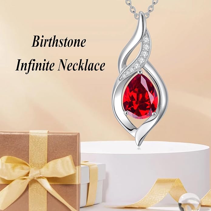 Birthstone Necklace for Women Infinity Necklaces 925 Sterling Silver Teardrop Love Birthday Jewelry Valentines Day Birthday Gifts for Her Mom Wife Girlfriend