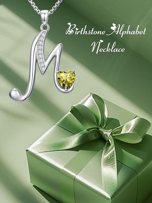 Valentines Day Gifts for Women Alphabet A to Z Initial Birthstone Pendant Necklaces for Women - 18k White Gold Plated Personalized Name Jewelry Valentine Mothers Day Birthday Gifts for Women Her Girlfriend