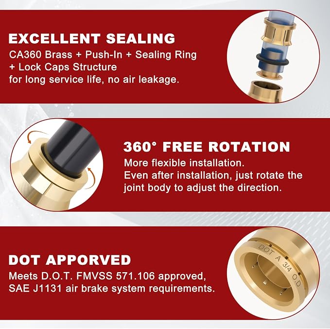 DOT Approved Male Straight Brass Union 3/4" Tube x 1/2" NPT, Quick Connect Union - Image 4