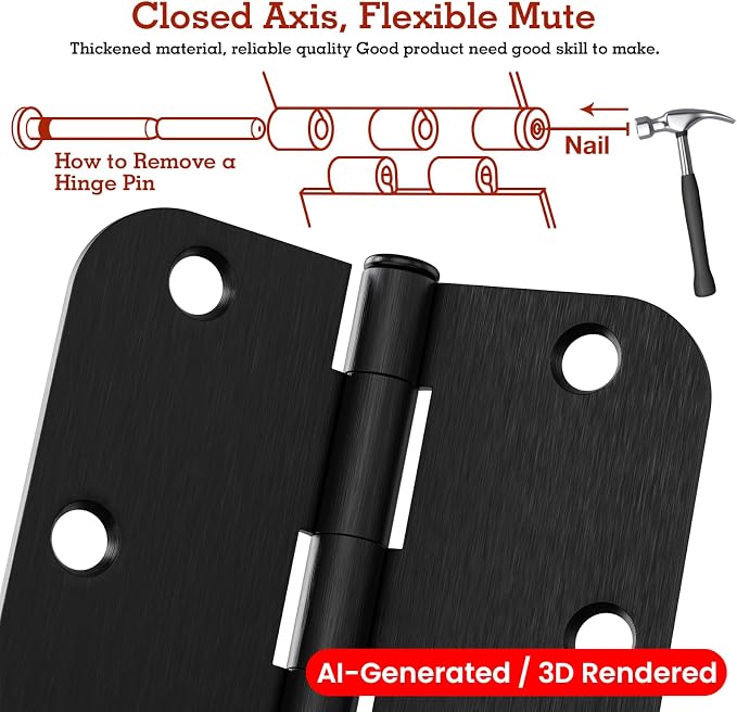 TDCHINGES Rounded Door Hinges 3.5" X 3 1/2 Inch Brushed Black 5/8" Radius | 6 - Image 3