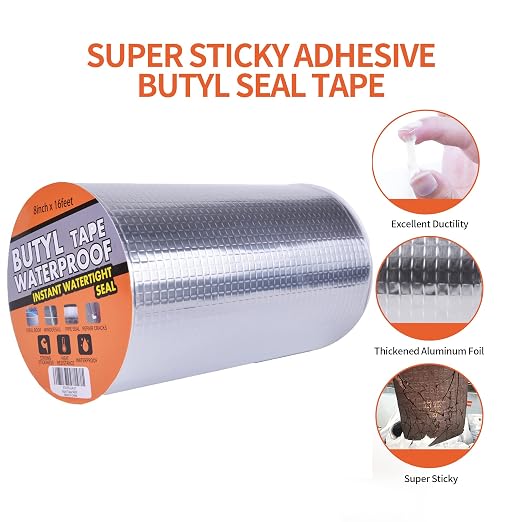 TAPEBEAR Butyl Tape Aluminum Waterproof Sealing Tape 8" x 16Feet | Sealant Tape - Image 2
