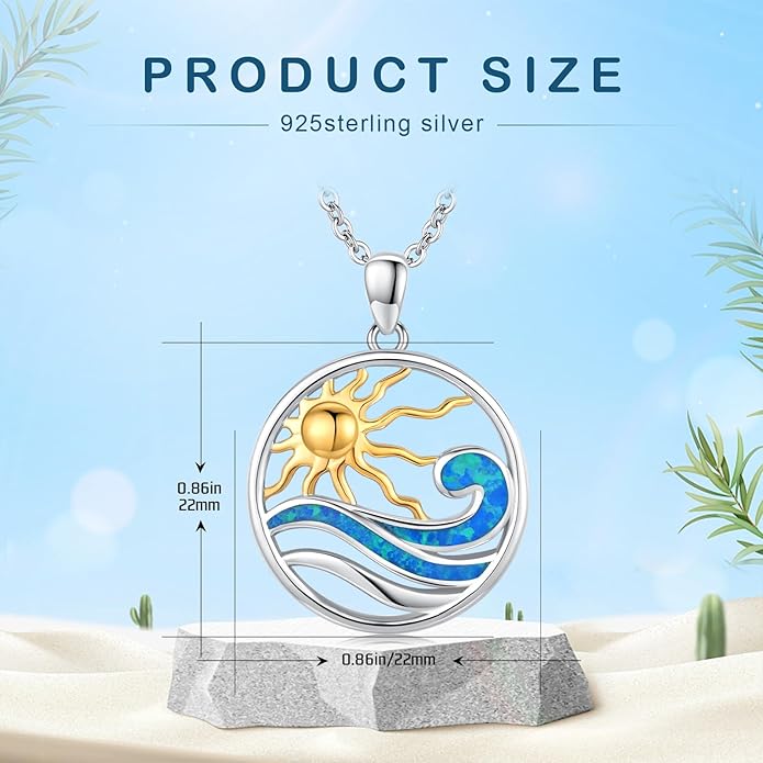 Midir&Etain Ocean Necklace 925 Sterling Silver Blue Opal Necklace Starfish/Flip Flop/Shark Pendant Beach Ocean Jewelry for Women