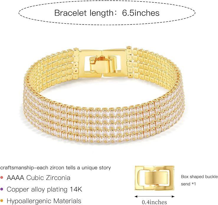 14K Gold Plated Women’s Tennis Bracelet – Sleek CZ Line Bracelet, Fits 6.0"–7.2" Wrist – Sparkly Everyday Jewelry Gift, Contemporary Tennis Bracelets for Women