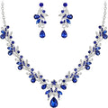 BriLove Women's Wedding Jewelery Set Leaf Flower Crystal Teardrop Marquise Cluster Pendant Necklace Dangle Earrings for Bridal Party