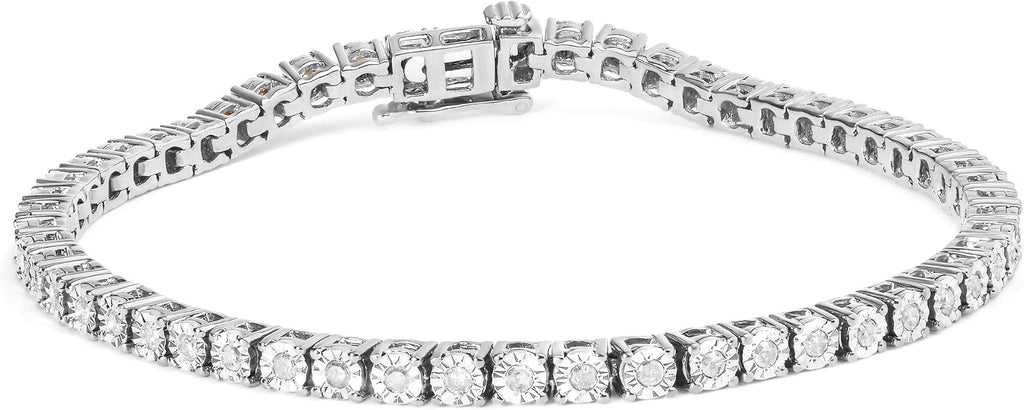 Original Classics 1.0 Cttw Miracle Set White Diamond Round Faceted Bezel Tennis Bracelet (I-J Color, I3 Clarity) - Choice of Metal Color and Size