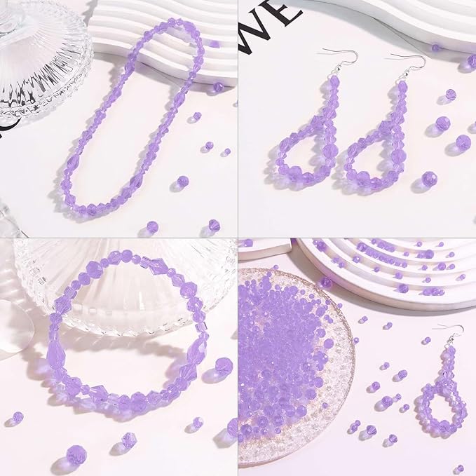 LAIDANLA 800PCS Glass Beads Purple Color Crystal Beads Assorted Crystal Beads with Container Box for DIY Necklace Bracelet Earring Jewelry Making