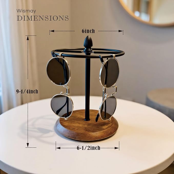 Sunglasses Organizer, Glasses Display Stand for 12 Pairs, Base Storage for Jewelry (Wood+Black)