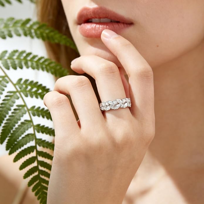 D Color VVS1 Moissanite Rings for Women 925 Sterling Silver Wedding Bands Marquise Eternity Rings Stackable Promise Size 5-10