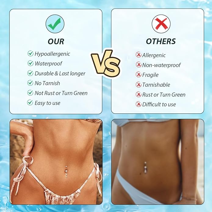 GAGABODY G23 Titanium Belly Button Ring Dangle Belly Rings Belly Piercing Jewelry 14G 3/8 inch 10mm Navel Barbell CZ Navel Piercing Ring