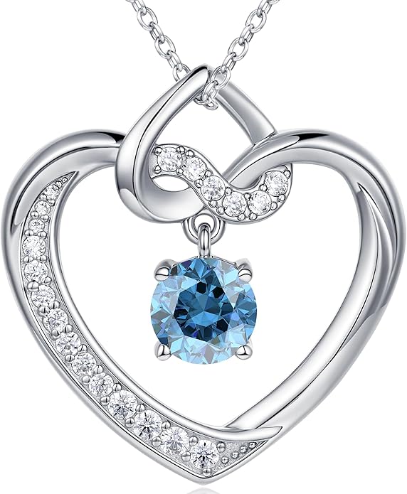 Heart Birthstone Necklaces Gifts for Women Wife, Jewelry for Women Wedding Anniversary Birthday Gifts for Wife Girlfriend Mom Christmas Valentines Gifts S925 Sterling Silver