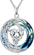 Valentines Day Gifts for Women, Birthstone Necklace for Women, Celtic Moon Pendant Blue Crystal Necklace Heart Jewelry Anniversary Jewelry Gift for Daughter Wife Mother Sister