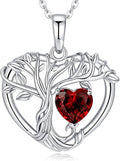 Tree of Life Necklaces for Women 925 Sterling Silver Heart Pendant Birthstone Necklace Created Gemstone Jewelry for Her, 18"+2"
