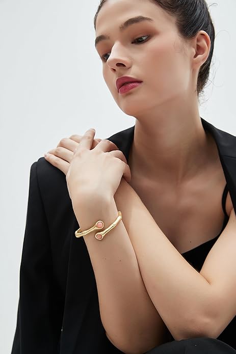 Gold Cuff Bracelet for Women Silver Beaded Bracelets Open Bangle Stackable Stretch Bead Bracelet Boho Jewelry Gifts for Wife Couple