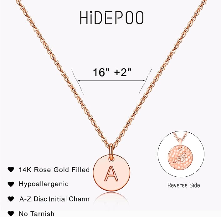 Hidepoo Valentines Gifts for Kids Teen Girls Women - 14K Gold Plated/Rose Gold Plated/S925 Sterling Silver Disc Initial Necklaces for Girls Jewelry Birthday Valentines Gifts for Kids Girl Teens Women