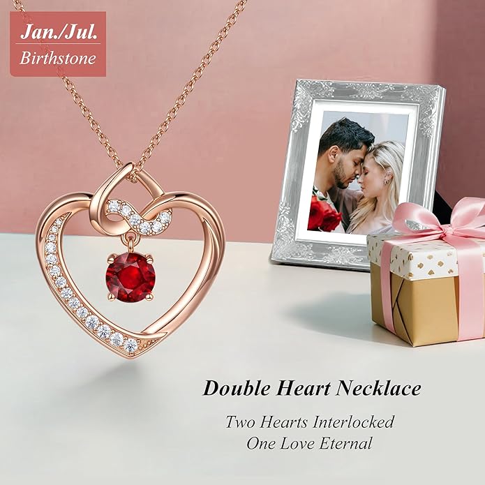 Heart Birthstone Necklaces Gifts for Women Wife, Jewelry for Women Wedding Anniversary Birthday Gifts for Wife Girlfriend Mom Christmas Valentines Gifts S925 Sterling Silver