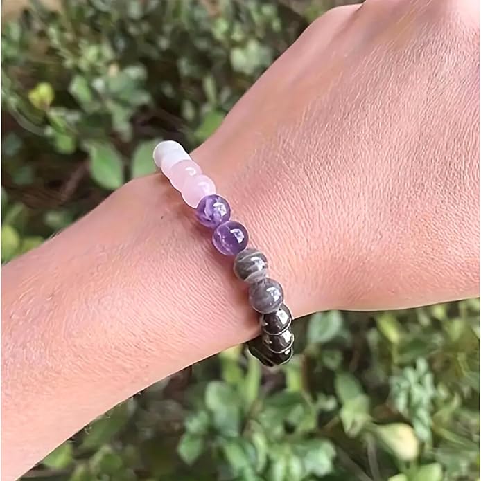 Valentines Days Gift Empath Protection Beaded Crystal Bracelet – Natural Stone Jewelry with Onyx, Amethyst, Labradorite, Rose Quartz & White Jade Easter Basket Christmas Baptism Birthday Healing Gifts