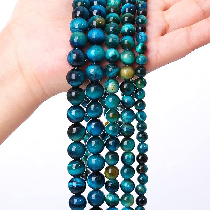 Natural Stone Blue Tiger Eye Beads Round Loose Beads for Jewelry Making DIY Bracelet Necklace Accessories 15" 6mm 60pcs