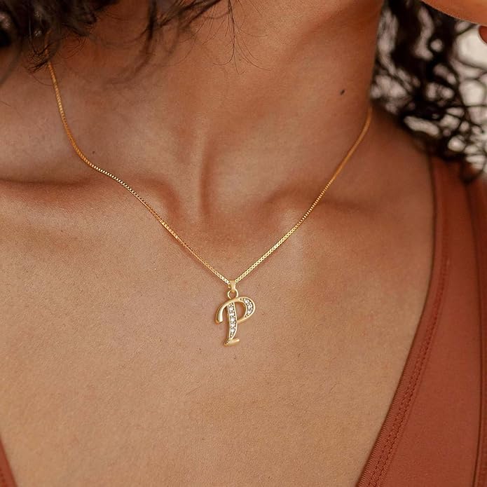 Initial Necklace for Women, 14K Gold Plated Box Chain Letter Pendant, Trendy Name Necklace, Dainty Personalized Jewelry Valentines Day Gift for Her