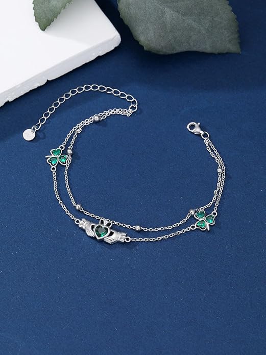 Infinity Love Heart/Claddagh Bracelet for Women 925 Sterling Silver Charm Link Bracelet Adjustable Valentine’s Day Jewelry Gift for Her