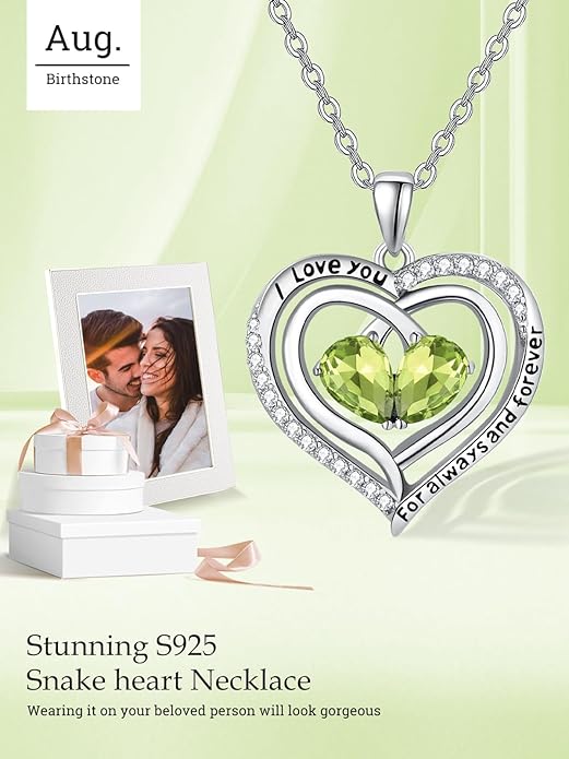 Valentine's Day Gifts for Wife 925 Sterling Silver Double Birthstone Pendant Necklaces I Love You for Always and Forever Necklace Anniversary Birthday Gifts for Wife Girlfriend Mom Her
