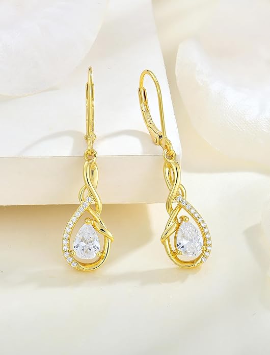 Starchenie Infinity Dangle Drop Earrings Sterling Silver Leverback Earrings Gemstones Twisted Jewelry