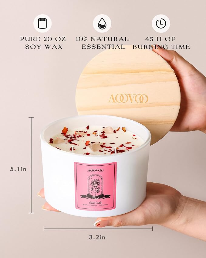 AOOVOO Rose Scented Candles for Women - 20oz 3 Wick Soy Candles for Home Scented - Image 5