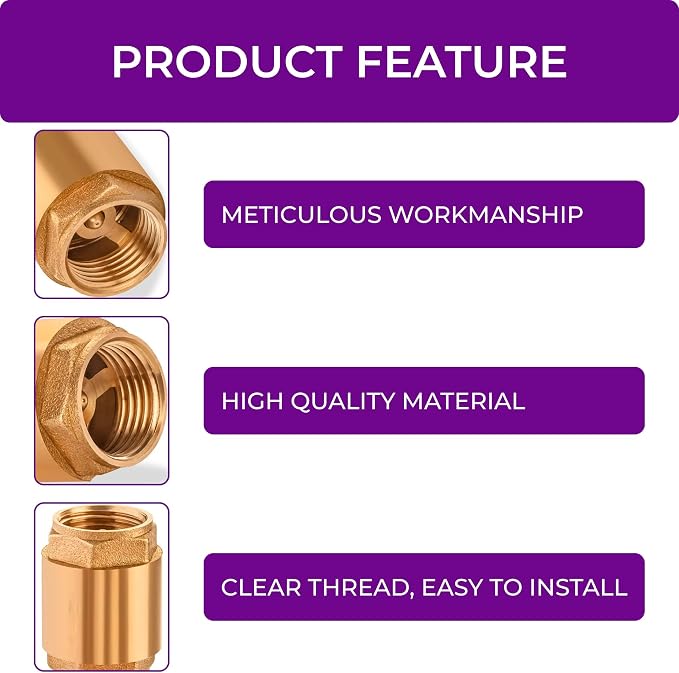 Brass Check Valve 3/4" NPT Thread Female One Way Backflow Preventer - Image 6