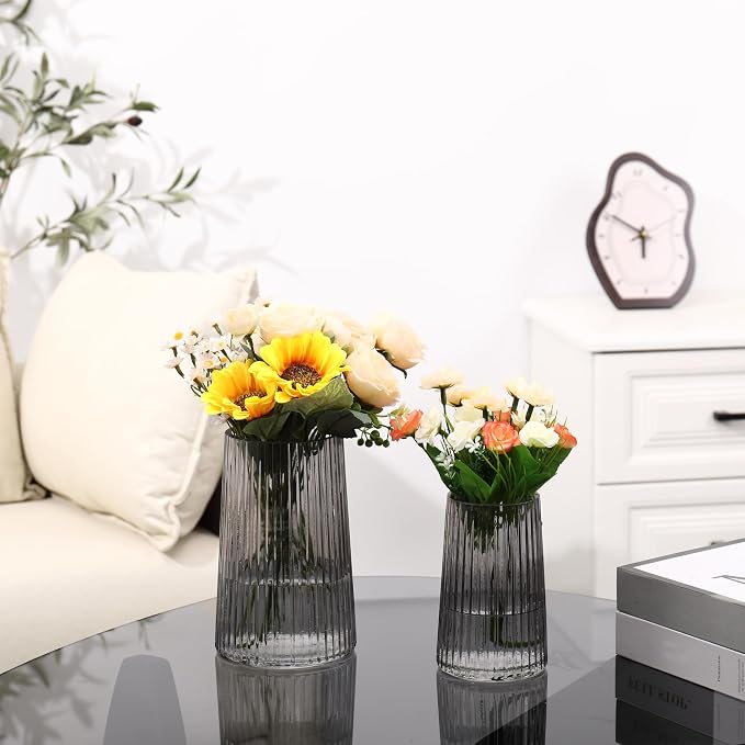 Ribbed Flower Vases Set of 2, Flower Vase - Image 2