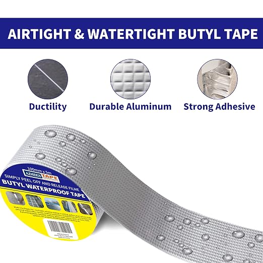 ADHES Butyl Tape Waterproof Tape Aluminum Foil Tape Sealant Tape | 4in x 16ft - Image 2