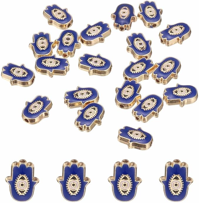 MECCANIXITY 20 Pcs Hand Evil Eye Beads Colorful Flat Loose Spacer Evil Eye Charms for DIY Bracelet Earrings Necklace Crafts Jewelry Making, Bright Blue