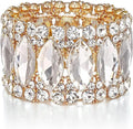 Women’s Elegant Wedding Bridal Crystal Double Row Marquise-Shape Leaf Stretch Bangle Bracelet Bride Jewelry for Women